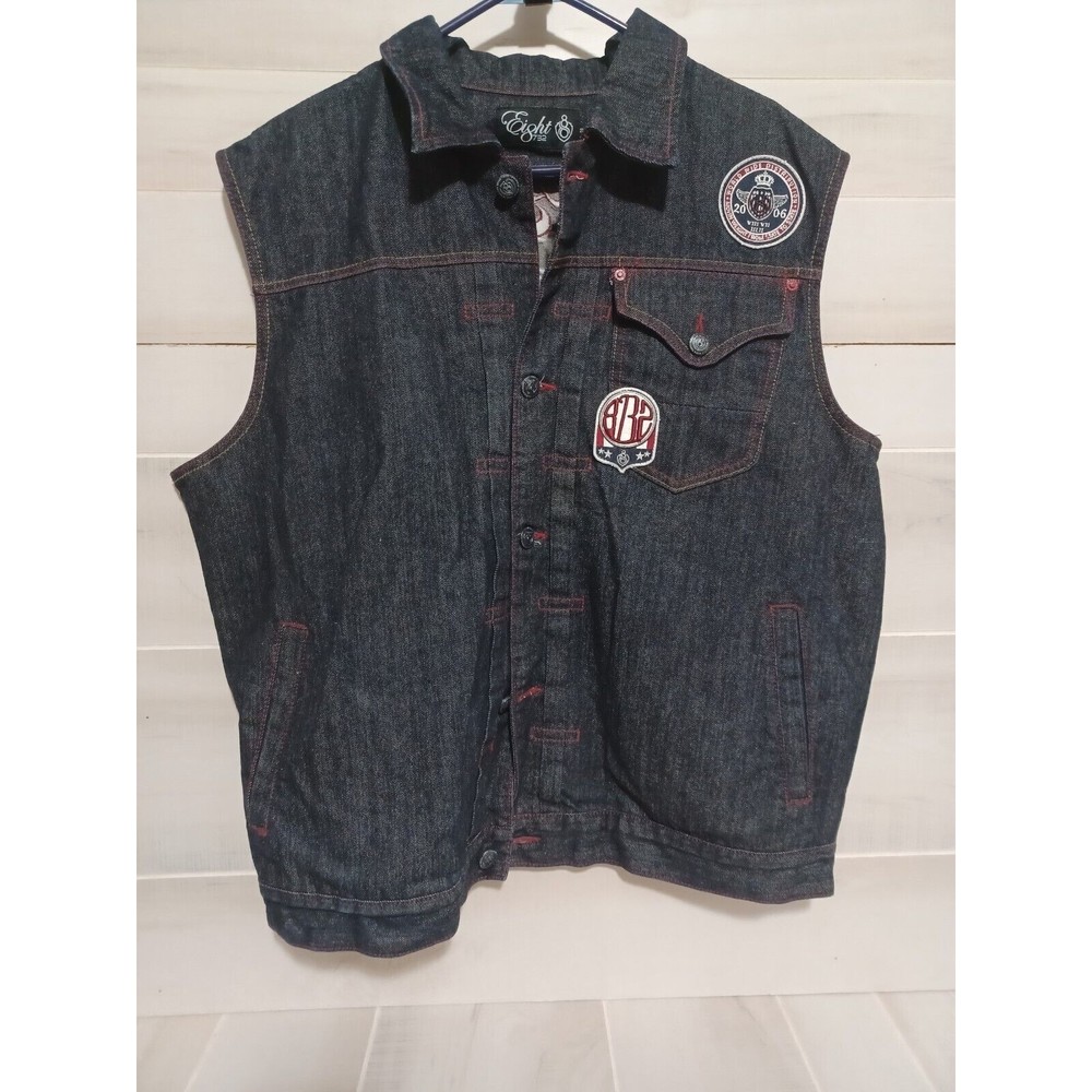 Eight732 Vest Dark Wash denim Jacket Mens Graphic Trucker, Biker Size 3XL